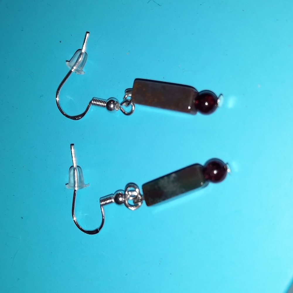 New garnet 925 bead and indian agate earrings on sterling silver hooks